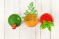 Fresh vegetable smoothie. Tomato, cucumber, carrot Royalty Free Stock Photo