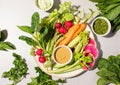 Fresh vegetable snack with healthy vegan dips