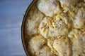 Fresh vegetable soup with chicken dumplings.