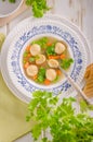 Fresh vegetable soup with chicken dumplings Royalty Free Stock Photo
