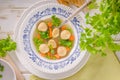 Fresh vegetable soup with chicken dumplings Royalty Free Stock Photo