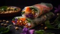 Fresh vegetable spring roll, a healthy Vietnamese appetizer wrapped up generated by AI