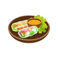 Fresh vegetable spring rolls vector illustration. Asian food illustration. Royalty Free Stock Photo
