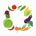 Fresh Vegetables around the text place in flat design isolated on white background. Vegetarian food concept vector