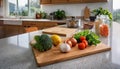 Fresh Vegetables on Bamboo Cutting Board: A Bright Kitchen Scene Royalty Free Stock Photo