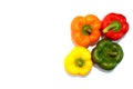 Fresh vegetables bell red, yellow, Green, orange peppers isolated on white background with copy space Royalty Free Stock Photo