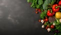 Fresh vegetables on black background. Top view with copy space. Healthy food concept Royalty Free Stock Photo