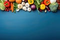 Fresh vegetables on blue background. Healthy food concept. Top view with copy space Royalty Free Stock Photo