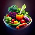 Fresh vegetables in a bowl on a dark background. Vector illustration. generative AI Royalty Free Stock Photo