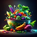 Fresh vegetables in a bowl on a dark background. Vector illustration. Generative AI Royalty Free Stock Photo