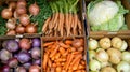 Fresh vegetables in boxes at a farmer\'s market Royalty Free Stock Photo