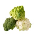 Fresh vegetables broccoli, romanesco and cauliflower isolated on white Royalty Free Stock Photo