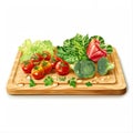 Fresh and appetizing vegetables and herbs lie on a wooden cutting board, on a white background Royalty Free Stock Photo