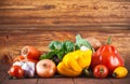 Fresh vegetables with bunch basil Royalty Free Stock Photo