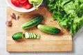 Fresh vegetables on a cutting board, salad ingredients Royalty Free Stock Photo