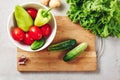 Fresh vegetables on a cutting board, salad ingredients Royalty Free Stock Photo