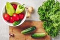 Fresh vegetables on a cutting board, salad ingredients Royalty Free Stock Photo