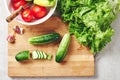 Fresh vegetables on a cutting board, salad ingredients Royalty Free Stock Photo