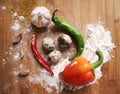 Fresh vegetables on cutting board.