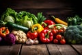 Fresh vegetables on dark wooden table. Health food. View from above. Space for copy. Generativ AI