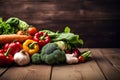 Fresh vegetables on dark wooden table. Health food. View from above. Space for copy. Generativ AI