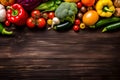 Fresh vegetables on dark wooden table. Health food. View from above. Space for copy. Generativ AI