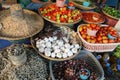 Fresh vegetables and dry fish at a market Royalty Free Stock Photo