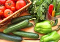 Fresh vegetables from the farm, tomatoes, pepper, cucumbers and arugula.