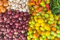 Fresh vegetables at the farmers market, tomatoes, onions, pepper, garlic Royalty Free Stock Photo