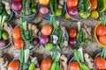 Fresh vegetables at the farmers market, tomatoes, onions, pepper, ginger Royalty Free Stock Photo