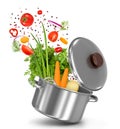 Fresh vegetables flying in a pot