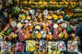 Fresh vegetables and fruit in the historical farmer Mercado de Vegueta market at Las-Palmas de Gran Canaria, Spain