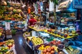 Fresh vegetables and fruit in the historical farmer Mercado de Vegueta market at Las-Palmas de Gran Canaria, Spain