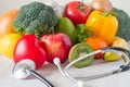 Vegetables and fruits for healthy heart, diet food concept Royalty Free Stock Photo