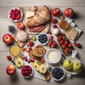 Fresh vegetables and fruits knolling composition. Healthy natural organic food. Flat lay view vegan food. Top view Royalty Free Stock Photo