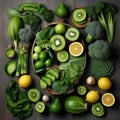 Fresh vegetables and fruits knolling composition. Healthy natural organic food. Flat lay view vegan food. Top view Royalty Free Stock Photo