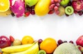 Fresh vegetables and fruits on a white background with copy space,Colorful fruits,image Royalty Free Stock Photo