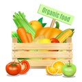 Fresh vegetables and fruits in a wooden box Royalty Free Stock Photo