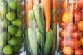 Fresh vegetables in a glass jar Arranged in an orderly manner for the convenience of choosing to cook.Healthy eating and detox