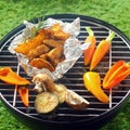 Fresh vegetables grilling over a BBQ fire Royalty Free Stock Photo