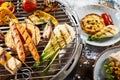 Fresh vegetables grilling on a winter barbecue Royalty Free Stock Photo