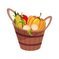 Fresh Vegetables Harvest Set In Wooden Bucket, Farm And Farming Related Illustration In Bright Cartoon Style Royalty Free Stock Photo