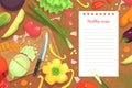 Fresh Vegetables Healthy Recipe Cookbook Background, Cooking Ingredients on Kitchen Table Vector Illustration