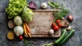 Fresh Vegetables and Herbs Around Wooden Cutting Board Royalty Free Stock Photo