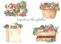 Watercolor composition with fresh vegetables and herbs