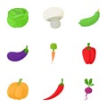 Fresh vegetables icons set, cartoon style Royalty Free Stock Photo