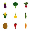 Fresh vegetables icons set, flat style Royalty Free Stock Photo