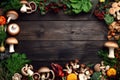 fresh vegetables, including mushrooms and tomatoes, on a dark background Royalty Free Stock Photo