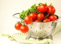 Fresh vegetables in metal colander Royalty Free Stock Photo