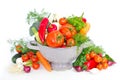 Fresh vegetables in metal colander Royalty Free Stock Photo